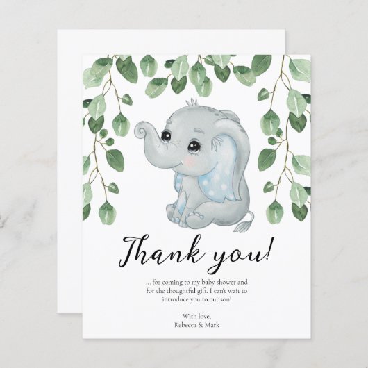 Blue Elephant Eucalyptus Baby Dusche Vielen Dank (Vorne/Hinten)