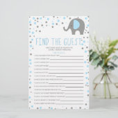 Blue Elephant Find Guest Baby Shower Game Briefpapier (Stehend Vorderseite)