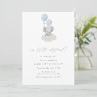 Blue Elephant First Birthday Invitation Einladung