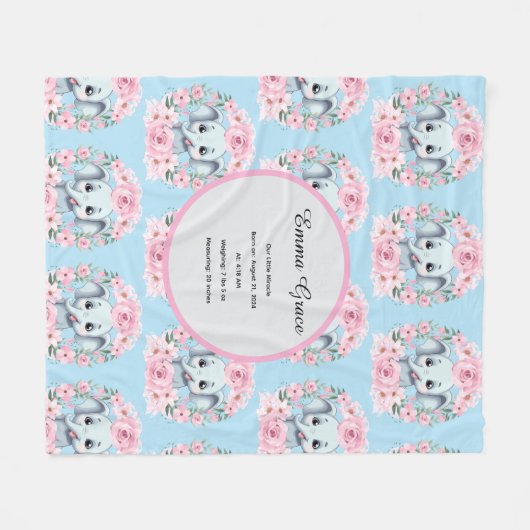 Blue Elephant Fleece Blanket (Vorderseite (Horizontal))