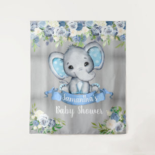 Blue Elephant Floral Foto Hintergrund Babydusche Wandteppich