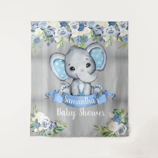 Blue Elephant Floral Foto Hintergrund Babydusche Wandteppich (Vorderseite)