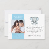 Blue Elephant Foto New Baby Dankeskarte (Vorderseite)