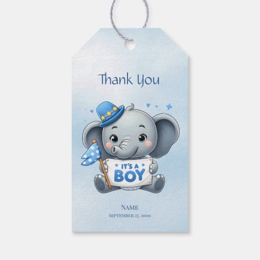 Blue Elephant Gift Tag Geschenkanhänger (Rückseite)