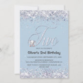 Blue Elephant Glitzer 2. Geburtstag Party Einladung (Vorderseite)