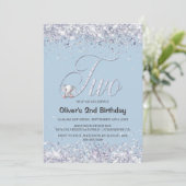 Blue Elephant Glitzer 2. Geburtstag Party Einladung (Stehend Vorderseite)