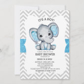 Blue Elephant Glitzer Zickzack Baby Dusche Einladung (Vorderseite)