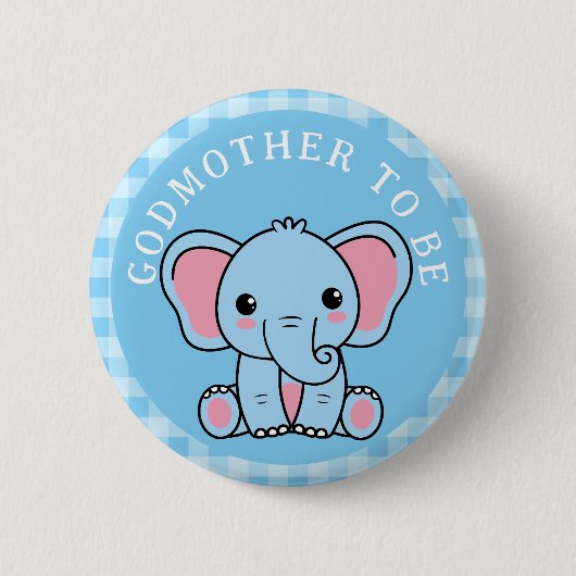 Blue Elephant Godmutter wird Babydusche Button (Vorderseite)