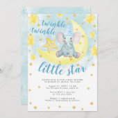 Blue Elephant Gold Twinkle Little Star Baby Dusche Einladung (Vorne/Hinten)
