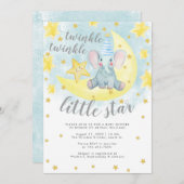 Blue Elephant Gold Twinkle Little Star Baby Dusche Einladung (Vorne/Hinten)