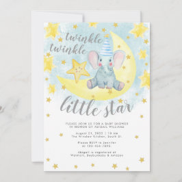 Blue Elephant Gold Twinkle Little Star Baby Dusche Einladung