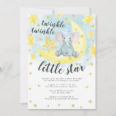 Blue Elephant Gold Twinkle Little Star Baby Dusche Einladung (Vorderseite)