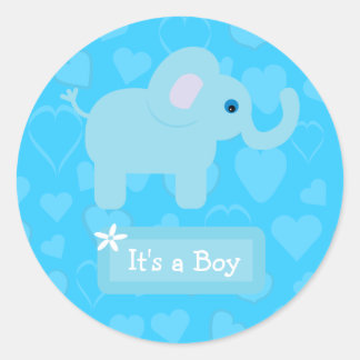Blue Elephant & Hearts Baby Boy Ankündigung Runder Aufkleber