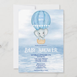 Blue Elephant Hot Air Ballon Babydusche Einladung