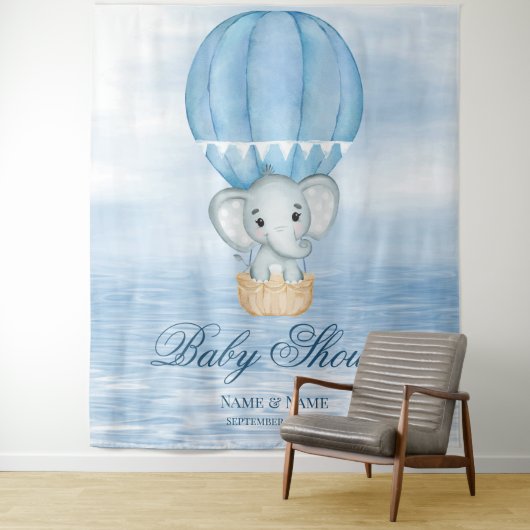 Blue Elephant Hot Air Ballon Hintergrund Wandteppich (Beispiel)