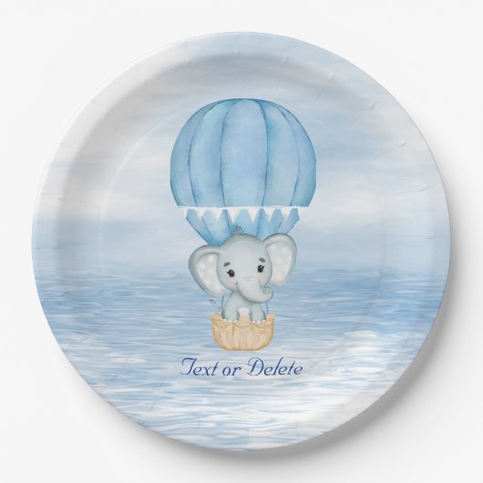 Blue Elephant Hot Air Ballon Paper Plate Pappteller (Vorderseite)
