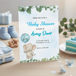 Blue Elephant It’s a Boy Baby Shower Invitation Einladung