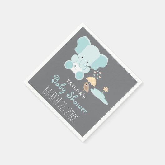 Blue Elephant Klein in Diapers Bird Baby Shower Serviette (Ecke)