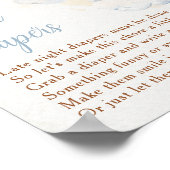 Blue Elephant Late Night Diapers Baby Shower Poster (Ecke)