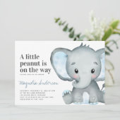 Blue Elephant Little Peanut Baby Dusche Einladung (Stehend Vorderseite)