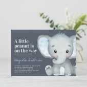 Blue Elephant Little Peanut Baby Dusche Einladung (Stehend Vorderseite)