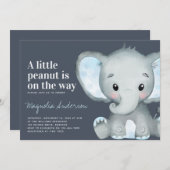 Blue Elephant Little Peanut Baby Dusche Einladung (Vorne/Hinten)