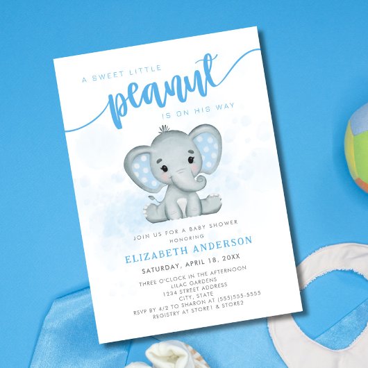 Blue Elephant Little Peanut Boy Baby Dusche Einladung