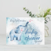 Blue Elephant Long Distance Baby Dusche per Mail Einladung (Stehend Vorderseite)