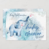 Blue Elephant Long Distance Baby Dusche per Mail Einladung (Vorne/Hinten)