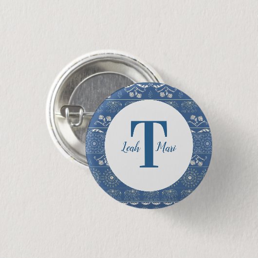 Blue Elephant Mandala Button (Vorne & Hinten)