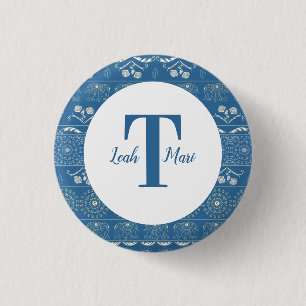 Blue Elephant Mandala Button