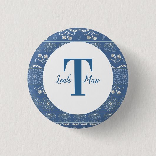 Blue Elephant Mandala Button (Vorderseite)