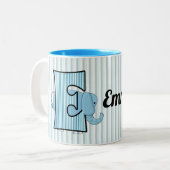 Blue Elephant Mit Monogramm Big E mit Name Kids Zweifarbige Tasse (Vorderseite Links)