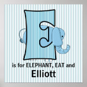 Blue Elephant Mit Monogramm E Baby Room Poster (Vorne)