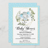 Blue Elephant Modern Baby Dusche Einladung (Vorne/Hinten)