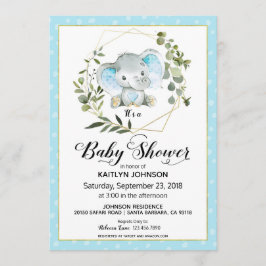 Blue Elephant Modern Baby Dusche Einladung