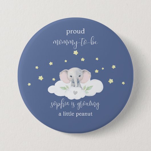 Blue Elephant Mommy to Be Baby Shower Button (Vorderseite)