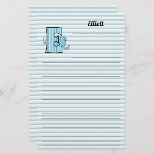 Blue Elephant Mongrammatier Letter E Lined Briefpapier (Vorne/Hinten)