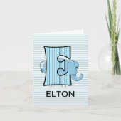 Blue Elephant Monogram E Kid's Blank Note Card (Vorderseite)