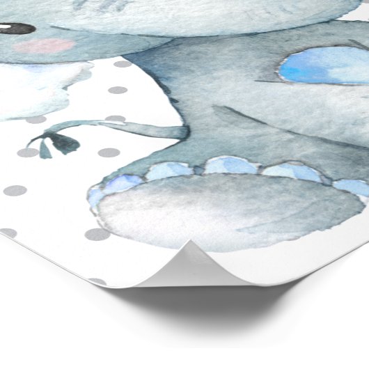 Blue Elephant Niedlich Baby Boy Kinderzimmer Gesch Poster (Ecke)
