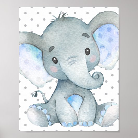 Blue Elephant Niedlich Baby Boy Kinderzimmer Gesch Poster (Vorne)