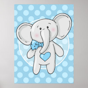 Blue Elephant - Niedliches Baby Boys Room Kinderzi Poster