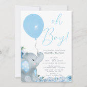 Blue Elephant Oh Boy Baby Dusche Einladung (Vorderseite)