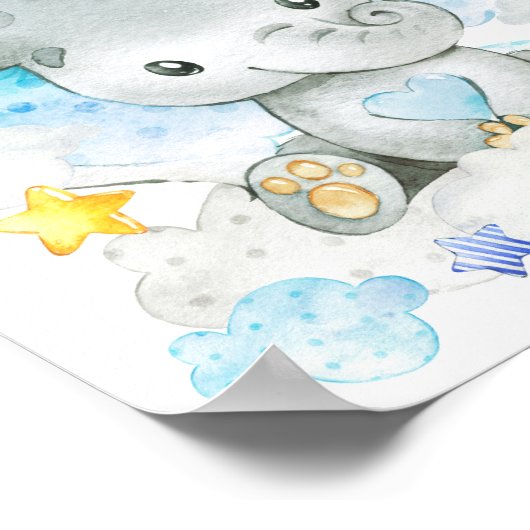 Blue Elephant Personalisiert Custom Kinderzimmer B Poster (Ecke)