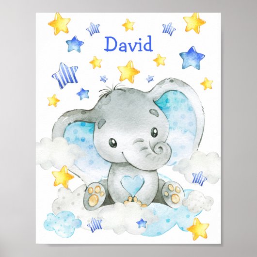 Blue Elephant Personalisiert Custom Kinderzimmer B Poster (Vorne)