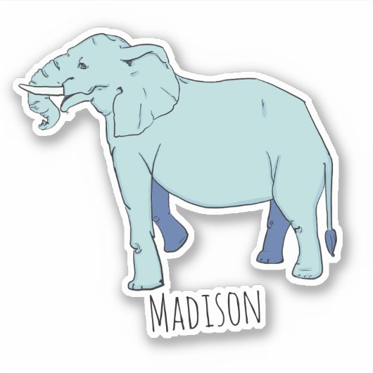 Blue Elephant Personalisiert Name Vinyl Sticker (Vorderseite)