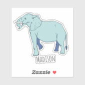 Blue Elephant Personalisiert Name Vinyl Sticker (Blatt)