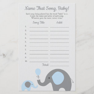 Blue Elephant rät das Baby Song Baby Shower Game Flyer