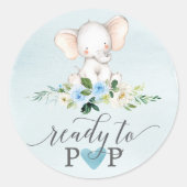 Blue Elephant Ready To Pop Baby Favor Stickers (Vorderseite)