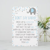 Blue Elephant Say Baby Shower Game Briefpapier (Stehend Vorderseite)